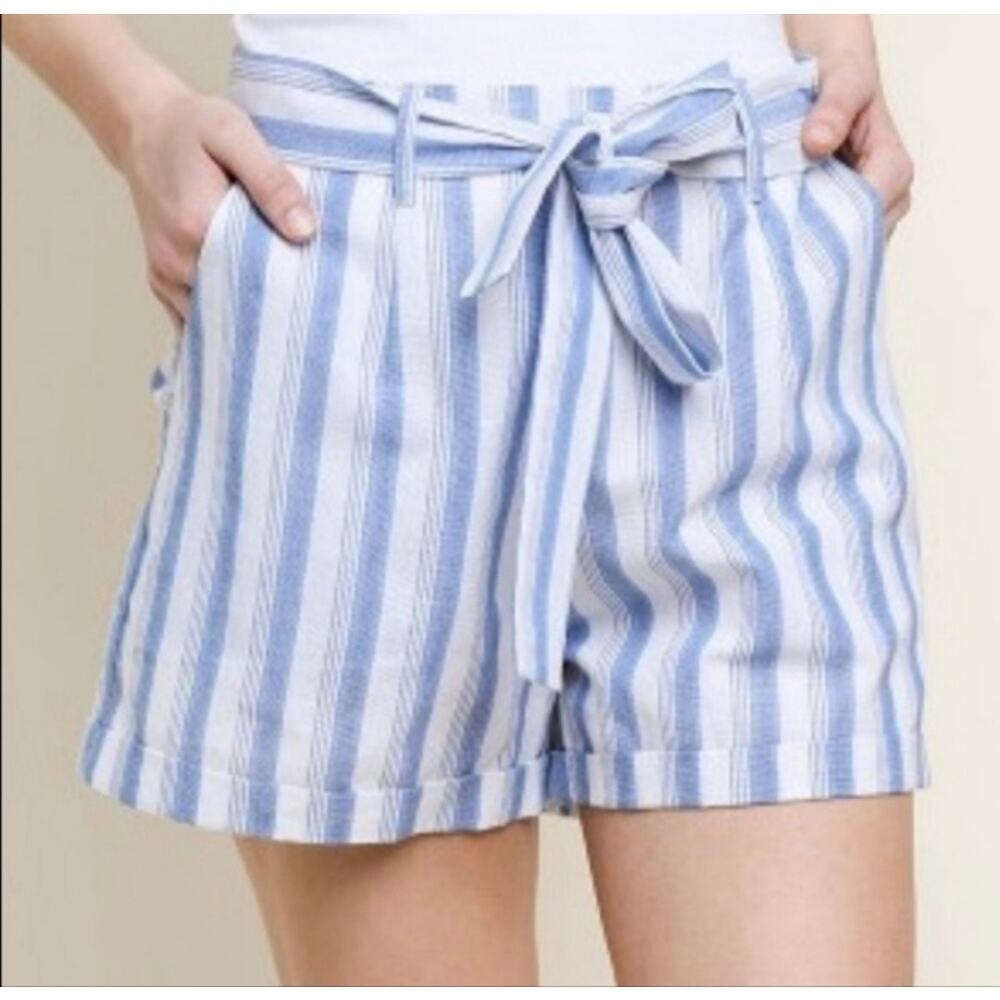 Umgee Striped  Paperbag Lined Shorts Coastal Chic Nautical Beachy Vibes Belt
